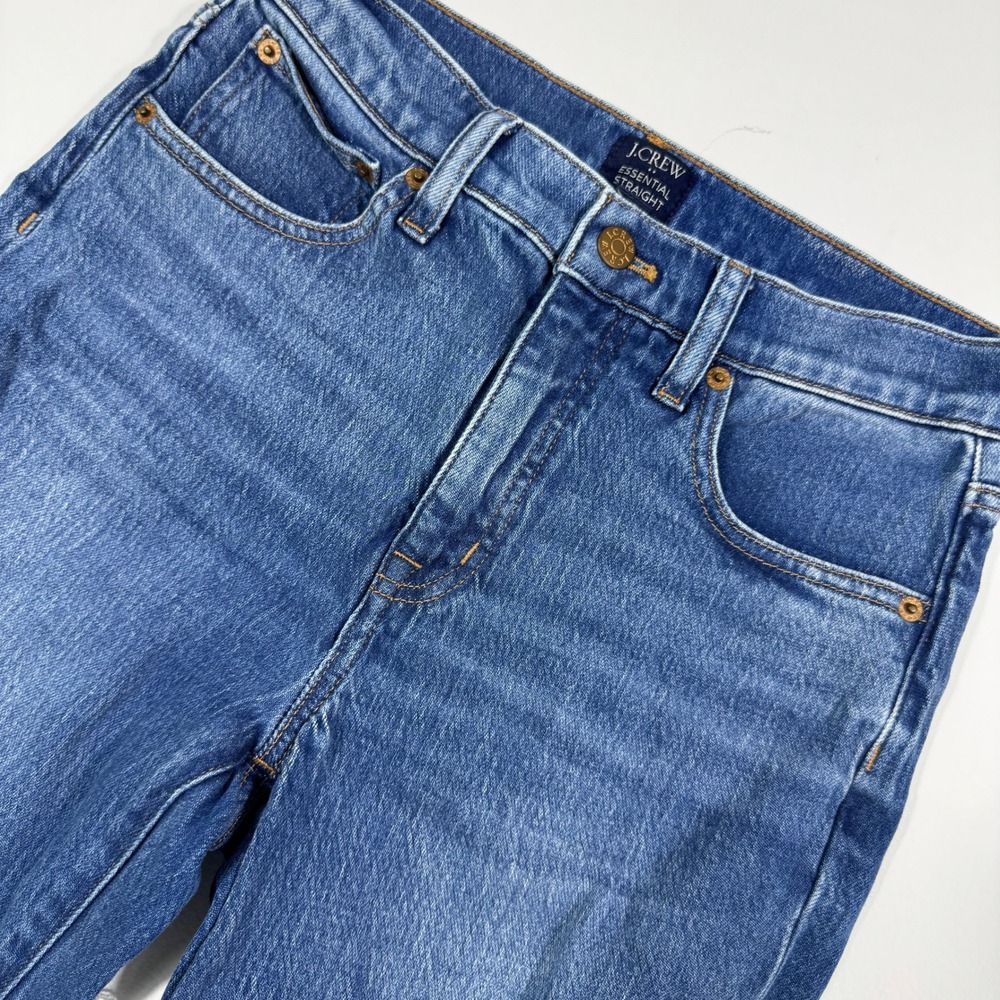 J.Crew Essential Straight Leg Women's Jeans‎ Medium Wash Raw Hem Blue Denim